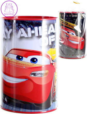 Pokladnička dětská kovová Auta (Cars) 15cm kulatá v sáčku 2 druhy