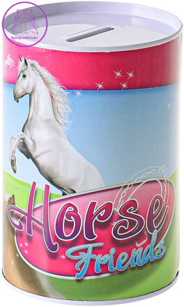 Pokladnička plechovka Horse Friends kasička válec s koníkem