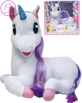 PLYŠ Jednorožec Luna pohádkový 36cm vypráví pohádky na baterie Světlo Zvuk