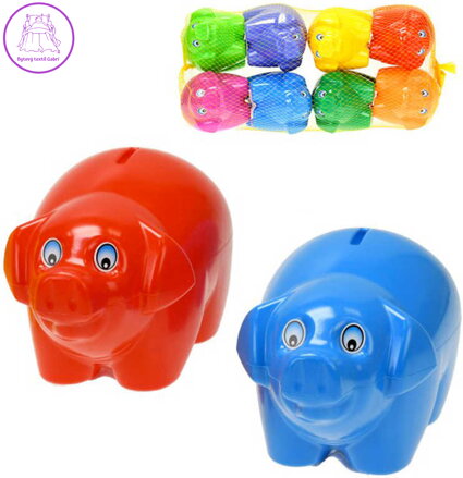 Pokladnička dětská barevná prasátko 17cm různé barvy