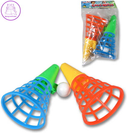 Hra catch ball set 2 vystřelovací košíčky s míčkem chytání míčků v sáčku