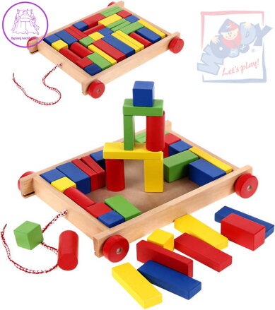 WOODY DŘEVO Vozík s kostkami malý 34 dílků *DŘEVĚNÉ HRAČKY*