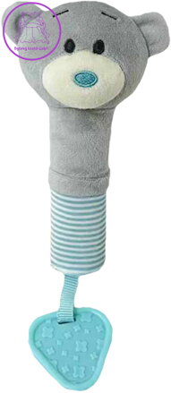 PLYŠ Baby pískací chrastítko s kousátkem Medvídek šedý pro miminko