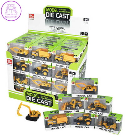 Autíčko pracovní kovové 8cm stavební stroje model 1:64 v krabičce 5 druhů