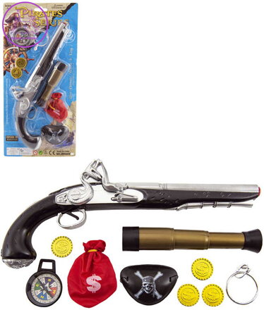 Pirátská pistole bambitka set s dalekohledem a doplňky plast na kartě