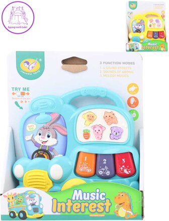 Zábavné piánko baby autobus 15cm na baterie Zvuk 2 barvy plast