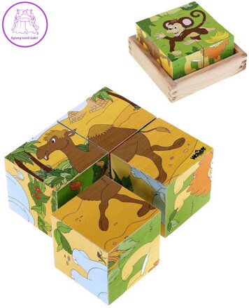 WOODY DŘEVO Kubus Safari obrázkové dětské kostky 4ks *DŘEVĚNÉ HRAČKY*