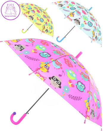 Deštník dětský barevný se sovičkami 83x66cm automatický 6 druhů