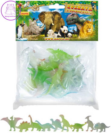Zvířata dinosauři 4-7cm ve tmě svítící neon figurky zvířátka set 9ks v sáčku