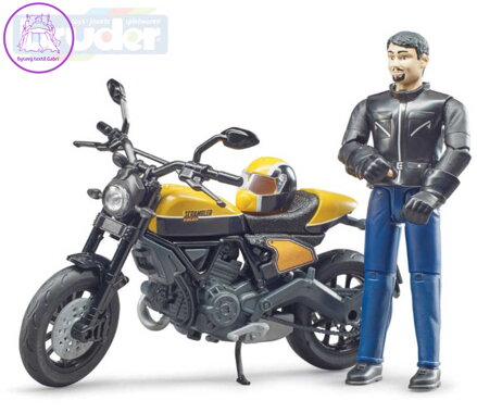 BRUDER 63053 Motocykl Ducati Scrambler Full Throttle set s figurkou motorkáře