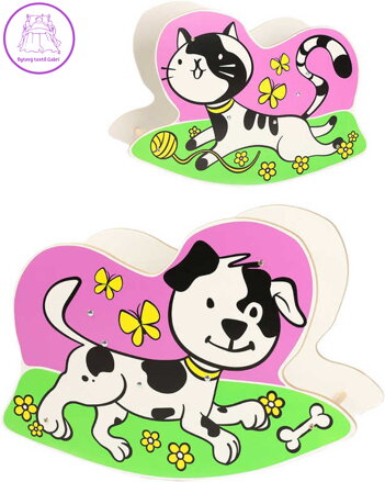 DŘEVO Houpací pes a kočka 2v1 dětské houpadlo 78x30,5x55cm