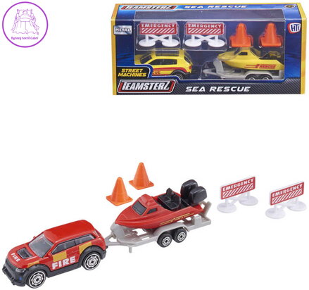 Teamsterz námořní záchranná služba set auto s přívěsem a člunem 2 druhy kov