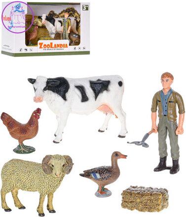 Zoolandia farma herní set zvířátka 4ks s farmářem a doplňky plast