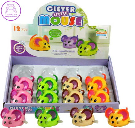 Myška natahovací na klíček plastová na kolečkách vrtí ocáskem 4 barvy