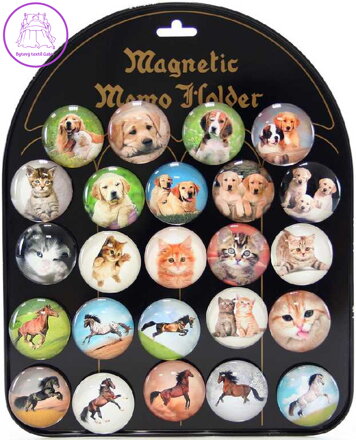 Magnetky dětské kulaté psi / kočky / koně samostatné 4cm různé druhy