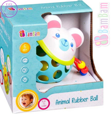 BAM BAM Baby Koule gumová myška s chrastítkem pro miminko