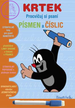 AKIM Psaní písmen a číslic Krtek (Krteček) stíratelný sešit s popisovačem 2