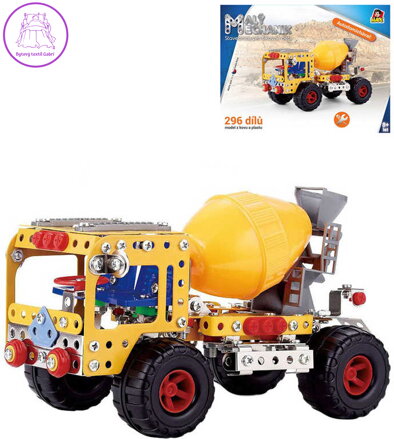 MALÝ MECHANIK Auto domíchávač 296 dílků kovová STAVEBNICE typu Merkur