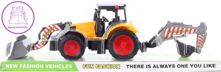 Traktor stavební pracovní stroj s nakladačem a rypadlem se 2 lžícemi