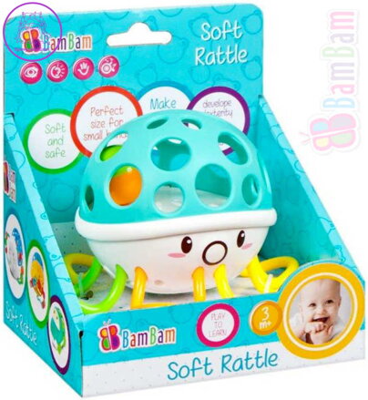 BAM BAM Baby měkké chrastítko chobotnice s kuličkou pro miminko