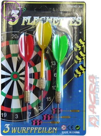 ACRA Šipky barevné s kovovým hrotem set 3ks na kartě