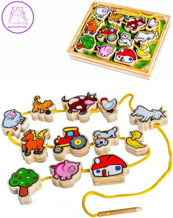 DŘEVO Provlékačka zvířátka navlékací korálky set s doplňky *DŘEVĚNÉ HRAČKY*