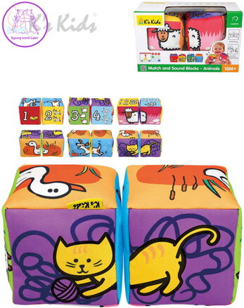 K´S KIDS Baby soft kostky textilní 2ks zvířátka počítání na baterie Zvuk