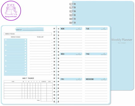 Diář nedatovaný plánovací motivační kalendář týdenní A5 kroužková vazba