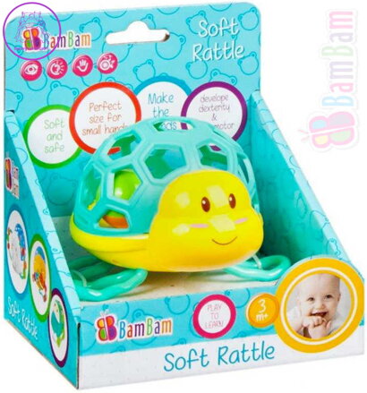 BAM BAM Baby chrastítko želva s kuličkou v krabici pro miminko