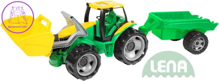 LENA Traktor plastový zelený set se lžící a přívěsem 110cm v krabici