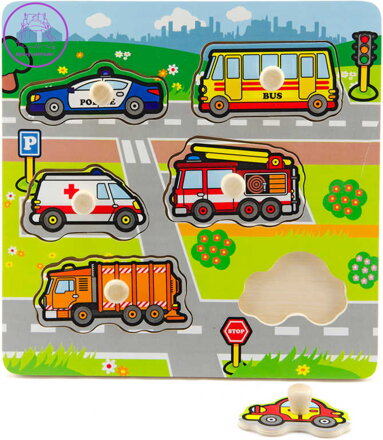 DŘEVO Baby vkládačka Moje první auta vkládací puzzle velké dílky pro miminko