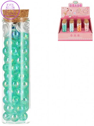 MEGA CREATIVE Korálky navlékací perleťové s provázky 4 barvy v dóze