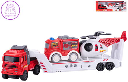 Auto tahač na setrvačník hasičský set s autem a vrtulníkem na baterie Zvuk