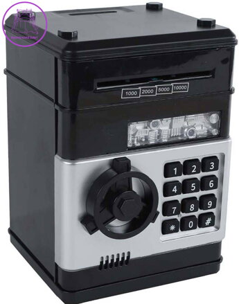 Trezor černý s odemykáním na kód set s penězi na baterie Světlo Zvuk