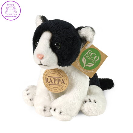 PLYŠ Kočka plyšová černo-bílá sedící 14 cm ECO-FRIENDLY