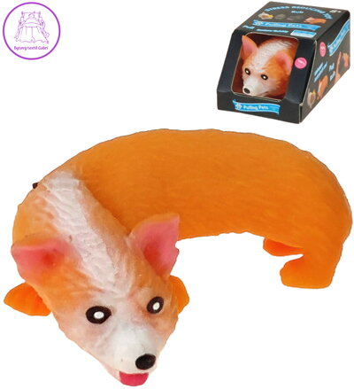 Pejsek strečový mačkací zvířátko antistresové natahovací v domečku