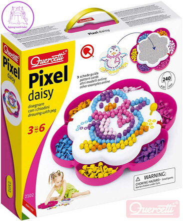 QUERCETTI Hra Pixel Daisy mozaika kopretina s kolíčky set 240ks + 3 předlohy