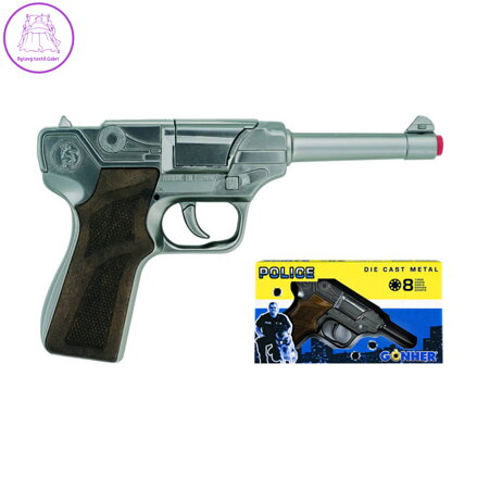 Pistole policejní stříbrná kovová na kapsle 8 ran