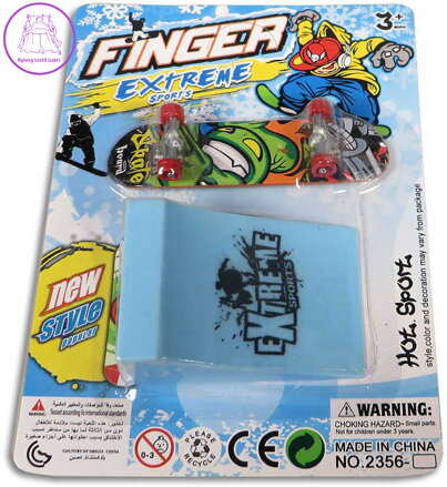 Fingerboard prstový skateboard motorická hra 9cm set s rampou na kartě různé druhy plast