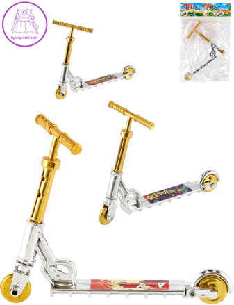 Koloběžka mini prstová triková 10cm 3 druhy plastová v sáčku