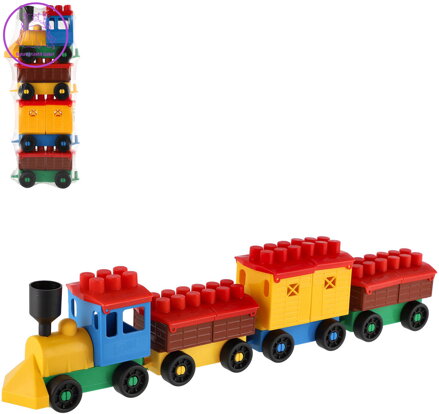 LORI 006 Vláček plastový nákladní menší 3 vagonky stavebnice