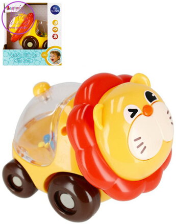 BAM BAM Baby Lev na kolečkách chrastítko zvířátko pro miminko plast