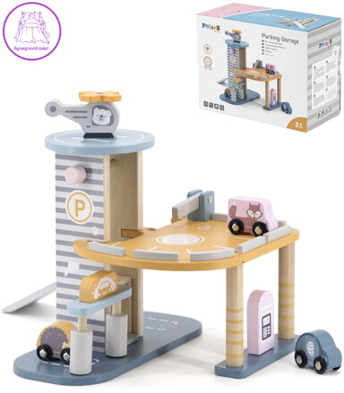 VIGA DŘEVO PolarB Garáž 2 patra se 3 auty a helikoptérou *DŘEVĚNÉ HRAČKY*