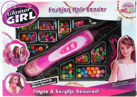 Zaplétač vlasů dětský holčičí set s korálky s gumičkami hřebínkem v krabici