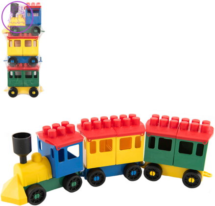 LORI 007 Vláček barevný 35cm set lokomotiva + 2 vagonky plast 7