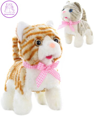 PLYŠ Kočka chodící interaktivní na baterie Zvuk 2 barvy *PLYŠOVÉ HRAČKY*