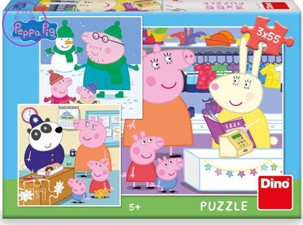 DINO Puzzle Prasátko Peppa 3x55 dílků