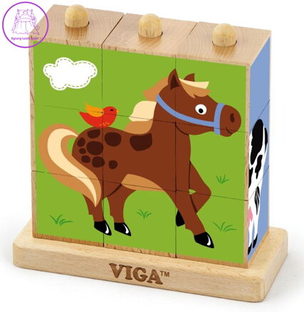 VIGA Nasouvací kostky domácí zvířátka, 9 kostek