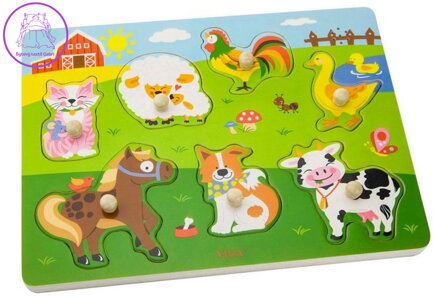 VIGA Dřevěná vkládačka se zvuky Domácí zvířátka