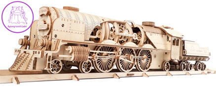 UGEARS 3D puzzle Lokomotiva V-Express s vagónem 538 dílků